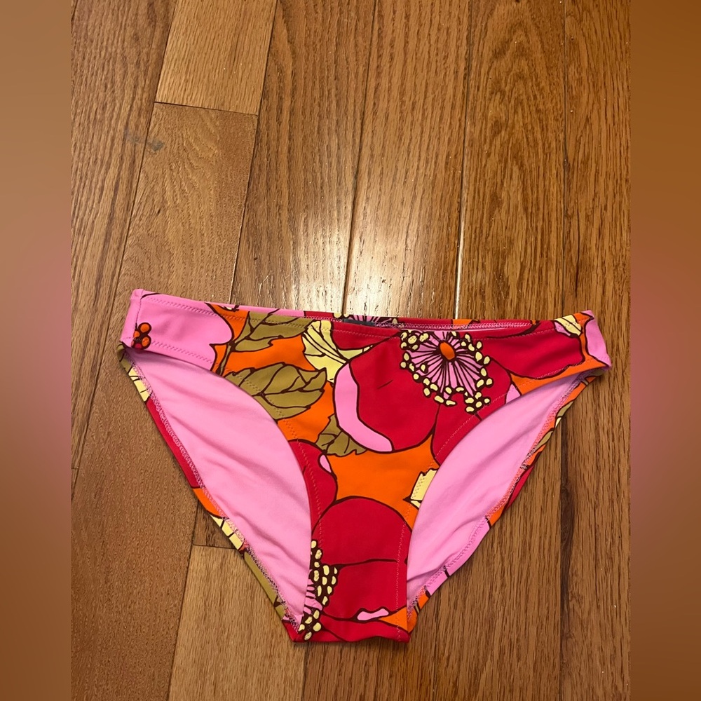 Aerie Bikini Bottom Floral Red Orange Pink Yellow Pattern Full Coverage Size S